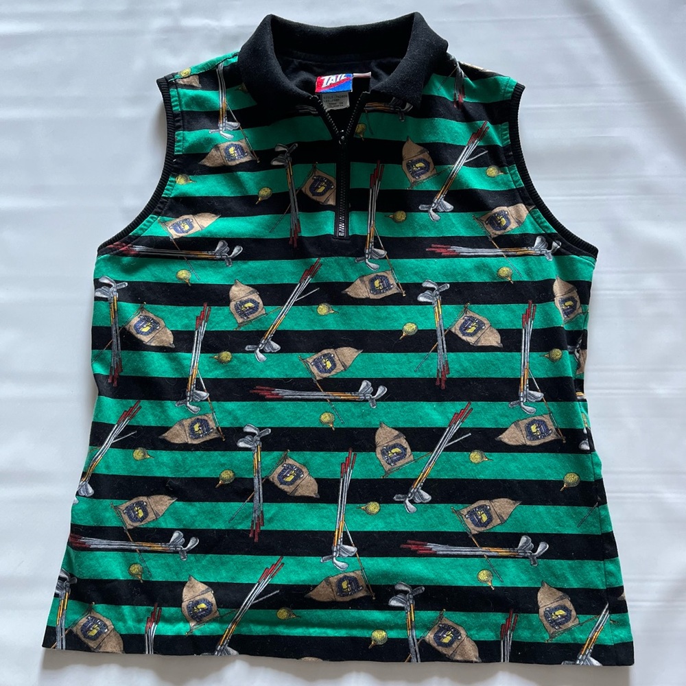 Tail sleeveless top golf shirt size Small color green black 100% cotton